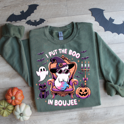 Halloween Cat Crewneck Sweatshirt - I Put the Boo in Boujee