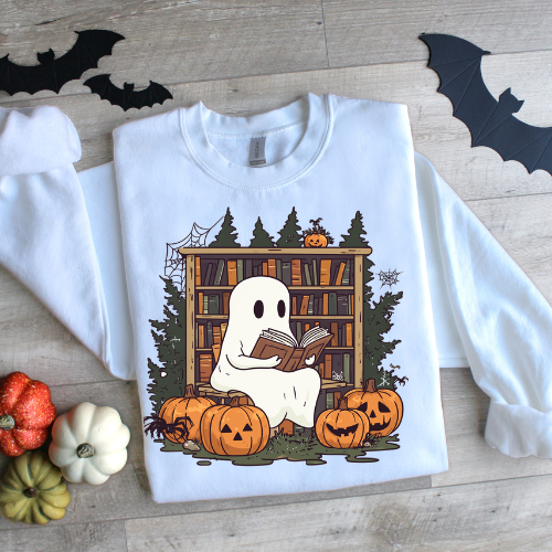Retro Ghost Reading Books Sweatshirt, Librarian Ghost Halloween, Halloween Teacher Sweatshirt, Halloween Shirt, Teacher Gift, Boo School