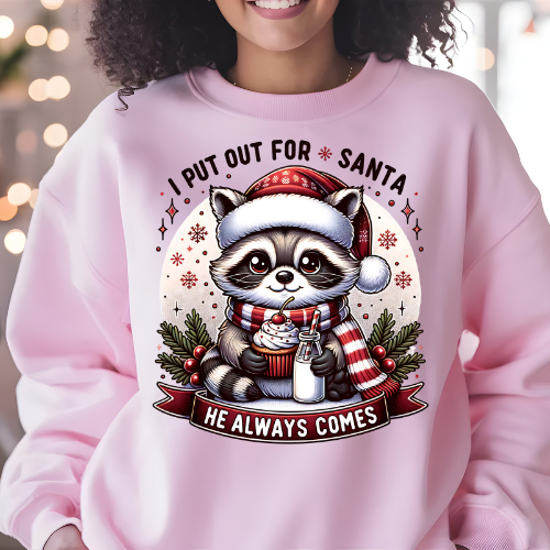 Festive Raccoon Sweatshirt, Cozy Holiday Crewneck, Winter Gift, Ugly Sweater Party, Christmas Sweater, Unisex Holiday Apparel