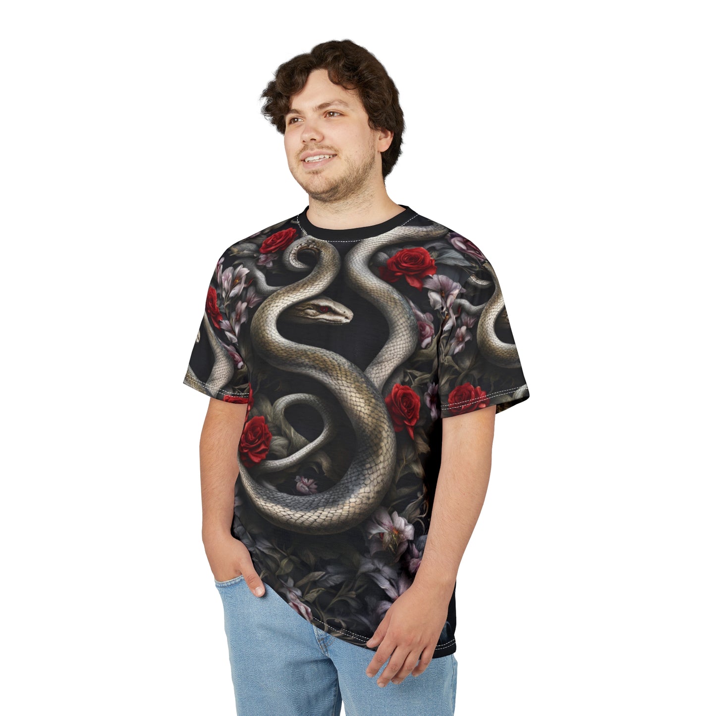 Serpent and Roses Unisex Tee - Edgy Floral Graphic Shirt