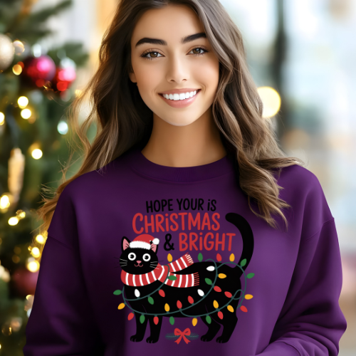 Festive Cat Sweatshirt, Cozy Holiday Apparel, Christmas Gift, Unisex Crewneck, Cute Cat Lover Gift, Winter Wardrobe Essential