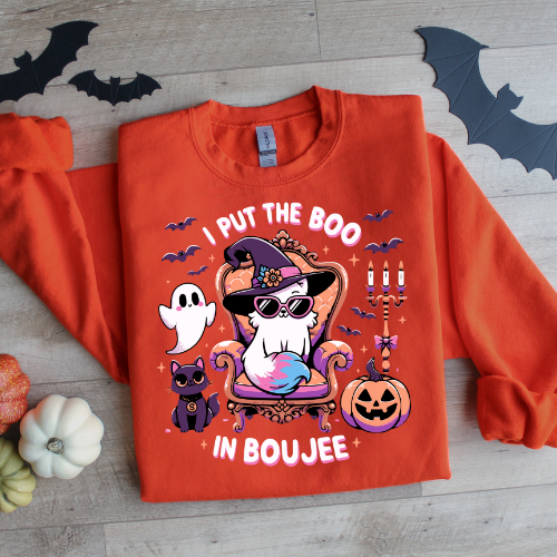 Halloween Cat Crewneck Sweatshirt - I Put the Boo in Boujee