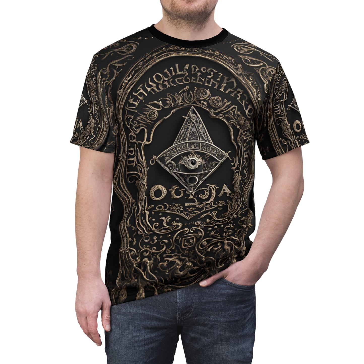 Ouija Board Unisex Graphic Tee - Mystical Black Design for Spiritual Seekers, 3D Ouija Board Design AOP Shirt