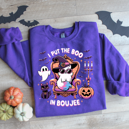 Halloween Cat Crewneck Sweatshirt - I Put the Boo in Boujee
