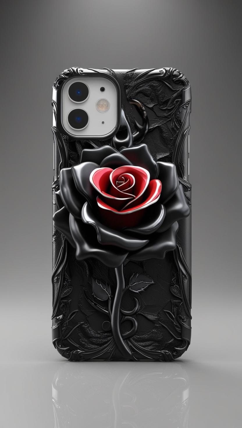 Tough Cases: Elegant Black Rose Phone Case, Stylish and Durable for iPhone, Samsung, and Google Pixel