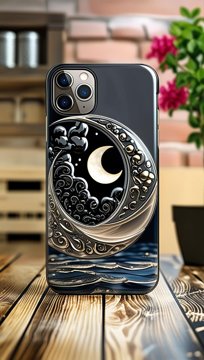 Artistic Phone Case - Moonlight Waves Design, Celestial Phone Case for iPhone, Samsung, and Google Pixel