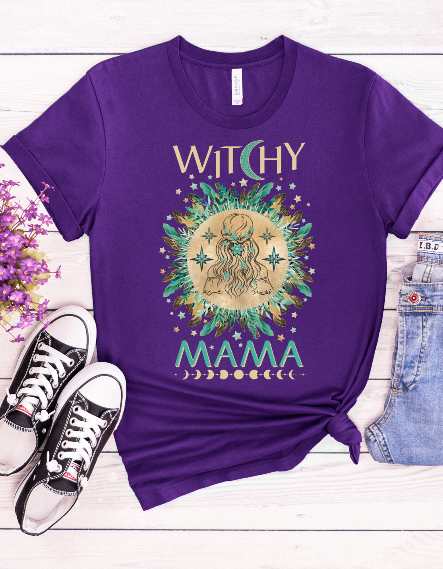 Witchy Mama T-Shirt, Boho Graphic Tee, Gift for New Moms, Eco-Friendly Fashion, Perfect for Halloween
