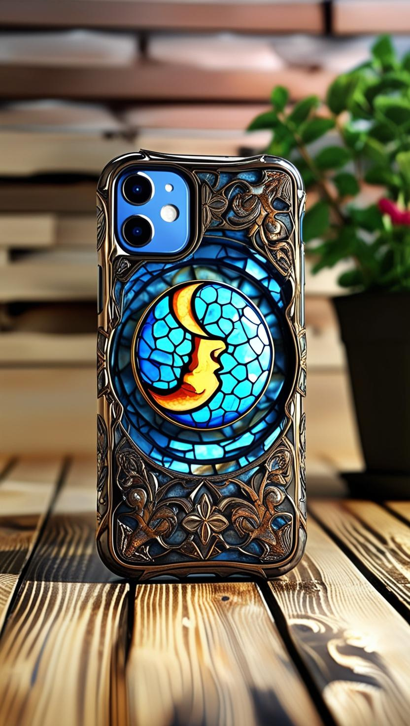 Artistic Stained Glass Phone Case - Tough Cases with Beautiful Moon Design, Celestial Phone Case for iPhone, Samsung, and Google Pixel