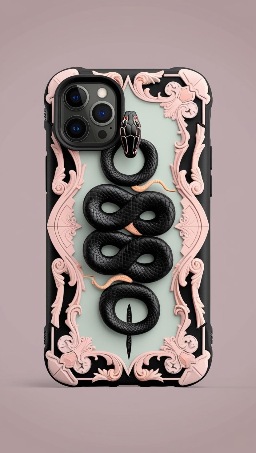 Serpent Art Phone Case - Tough & Stylish Design, Elegant Snake and Flowers Phone Case for iPhone, Samsung, and Google Pixel