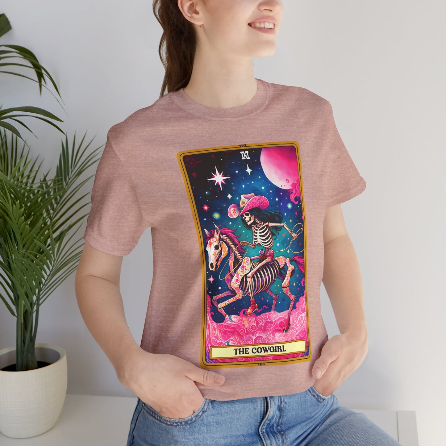 Cosmic Cowgirl Short Sleeve Tee - Retro Skeleton Design, The Cowgirl Tarot Shirt Tarot Lover Tee Western Shirt Cowgirl Tee Friend Gift Western Skeleton Tee Unisex Family Birthday Gift For Her