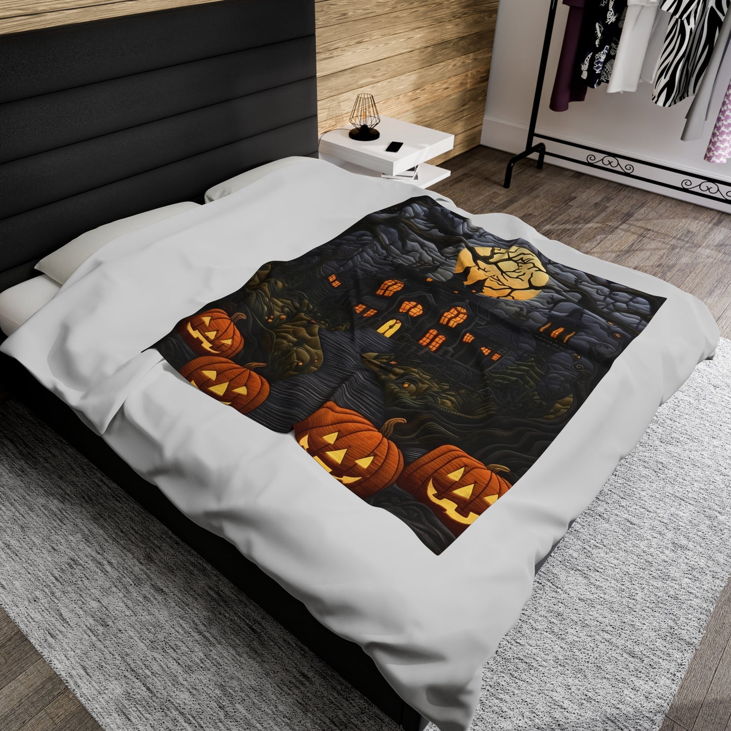 Custom Halloween Plush Blanket for Couch Bed Halloween Gift Blanket Pumpkin, Vintage Retro Spooky Season Halloween