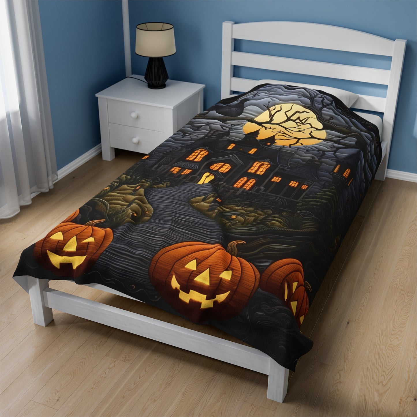 Custom Halloween Plush Blanket for Couch Bed Halloween Gift Blanket Pumpkin, Vintage Retro Spooky Season Halloween