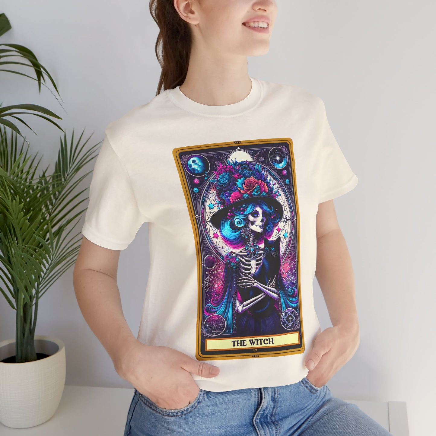 The Witch Graphic Unisex Jersey Tee - Spiritual & Mystical Aesthetic, The Witch Tarot Card Shirt, Witch Halloween Shirt, Magical Wiccan Pagan Clothes