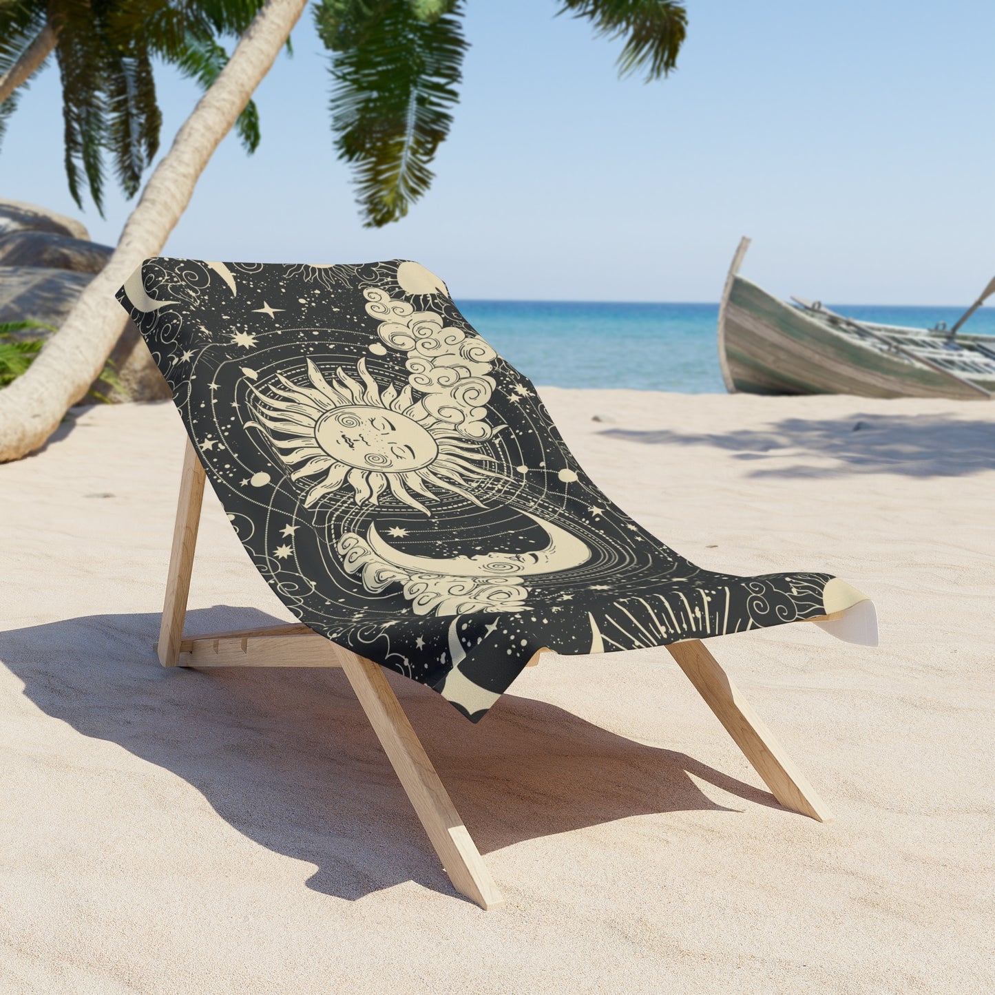 Celestial Sun & Moon Beach Towel — Vintage Astrological Star Design