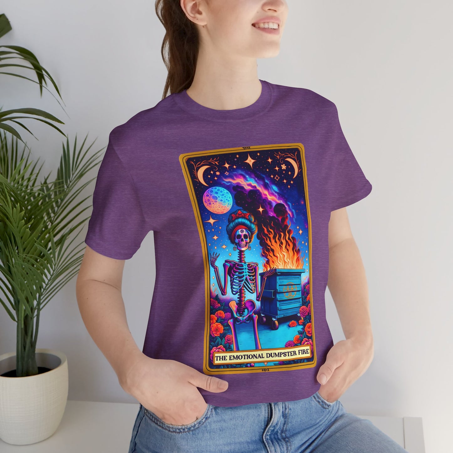 Emotional Dumpster Fire Skeleton Tee -The Emotional Dumpster Fire Funny Tarot Card T-Shirt, Witchy Skull Tarot T-Shirt, Funny Witchy Skeleton Shirt