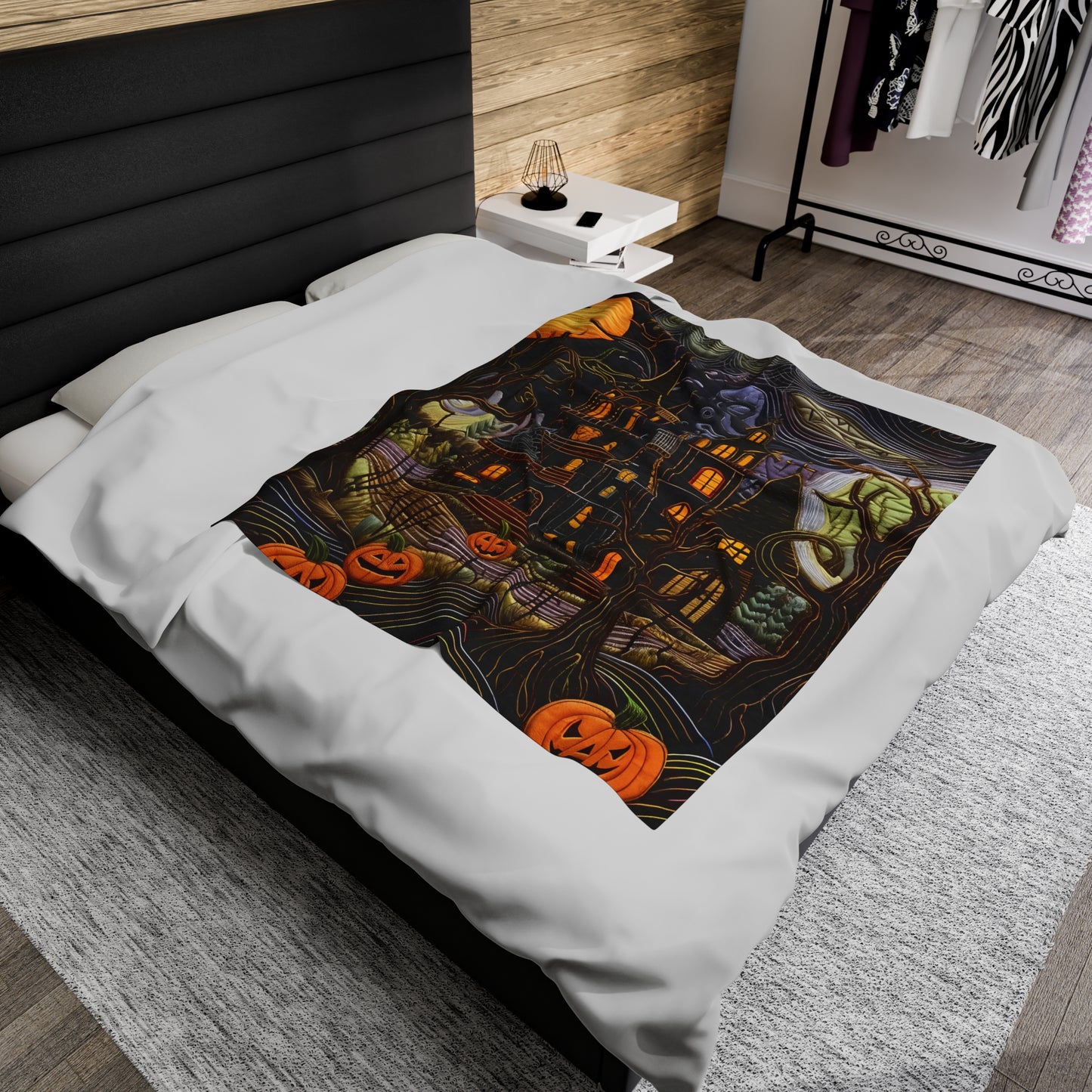 Custom Halloween Plush Blanket for Couch Bed Halloween Gift Blanket Pumpkin, Vintage Retro Spooky Season Halloween