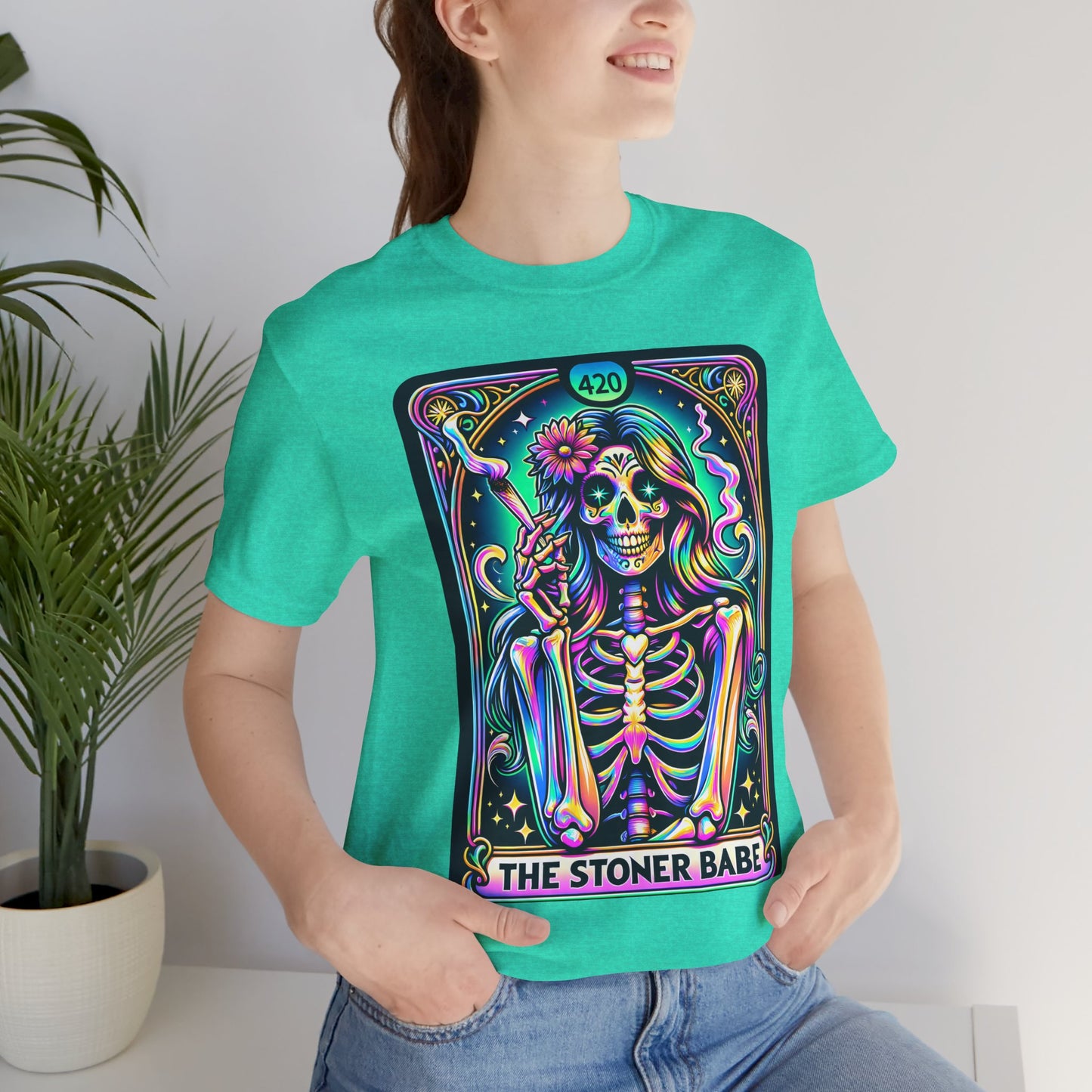 'The Stoner Babe' Unisex Jersey Tee – Colorful Skeleton Graphic for Cannabis Lovers, Stoner Babe Shirt,Stoner Mom Shirt,Organic Weed Shirt,Blaze It Shirt,Marijuana Shirt,Recreational Shirt,Stoner Shirt,Pothead Shirt,Weed