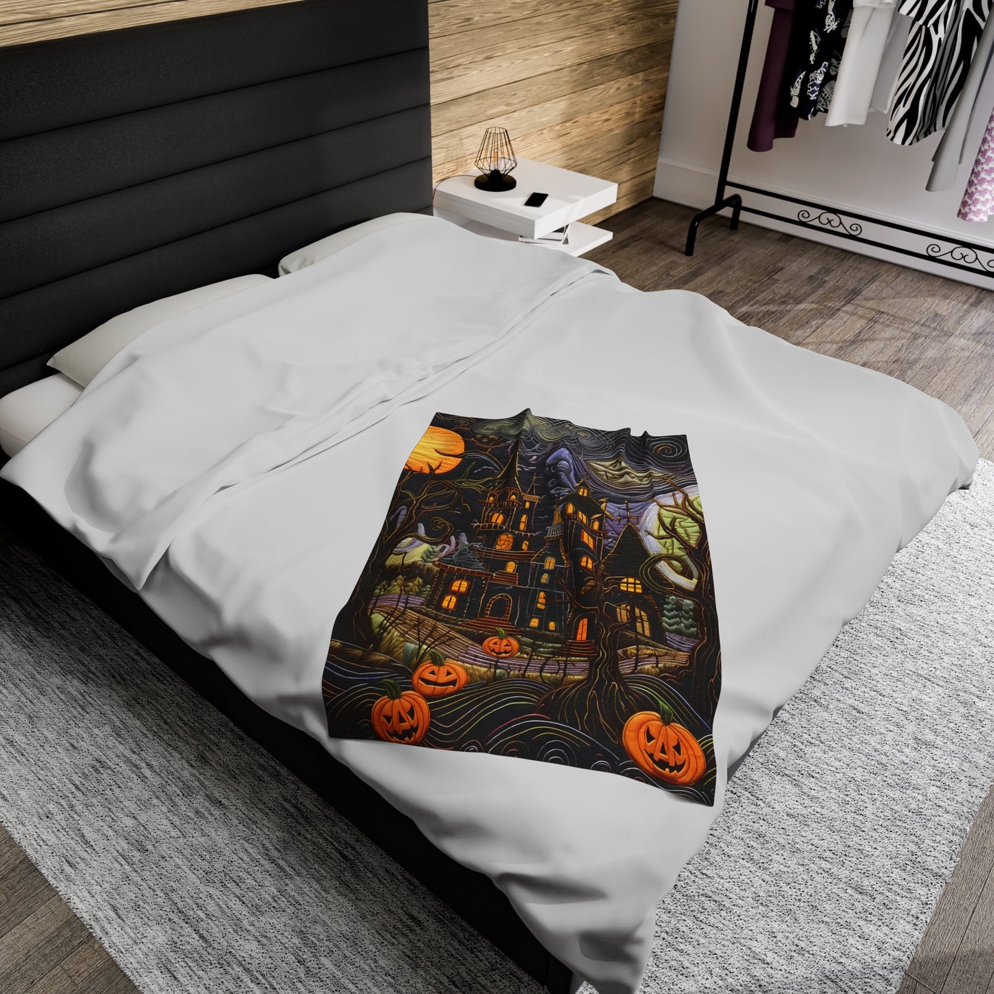 Custom Halloween Plush Blanket for Couch Bed Halloween Gift Blanket Pumpkin, Vintage Retro Spooky Season Halloween