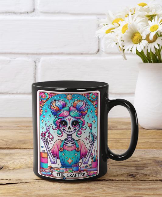 The Crafter Black Mug - 11oz & 15oz - Perfect Gift for Creative Souls, The Crafter Tarot Card Coffee Mug, Artsy Crafty Coffee Mug