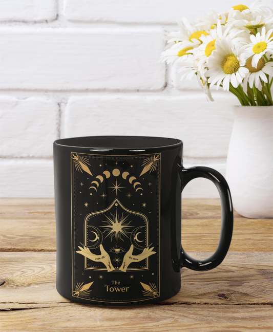 Mystical Tarot Ceramic Mug - 'The Tower' Design - 11oz & 15oz, The Tower Tarot Card Coffee Mug, Celestial Mug, Mystical Mug