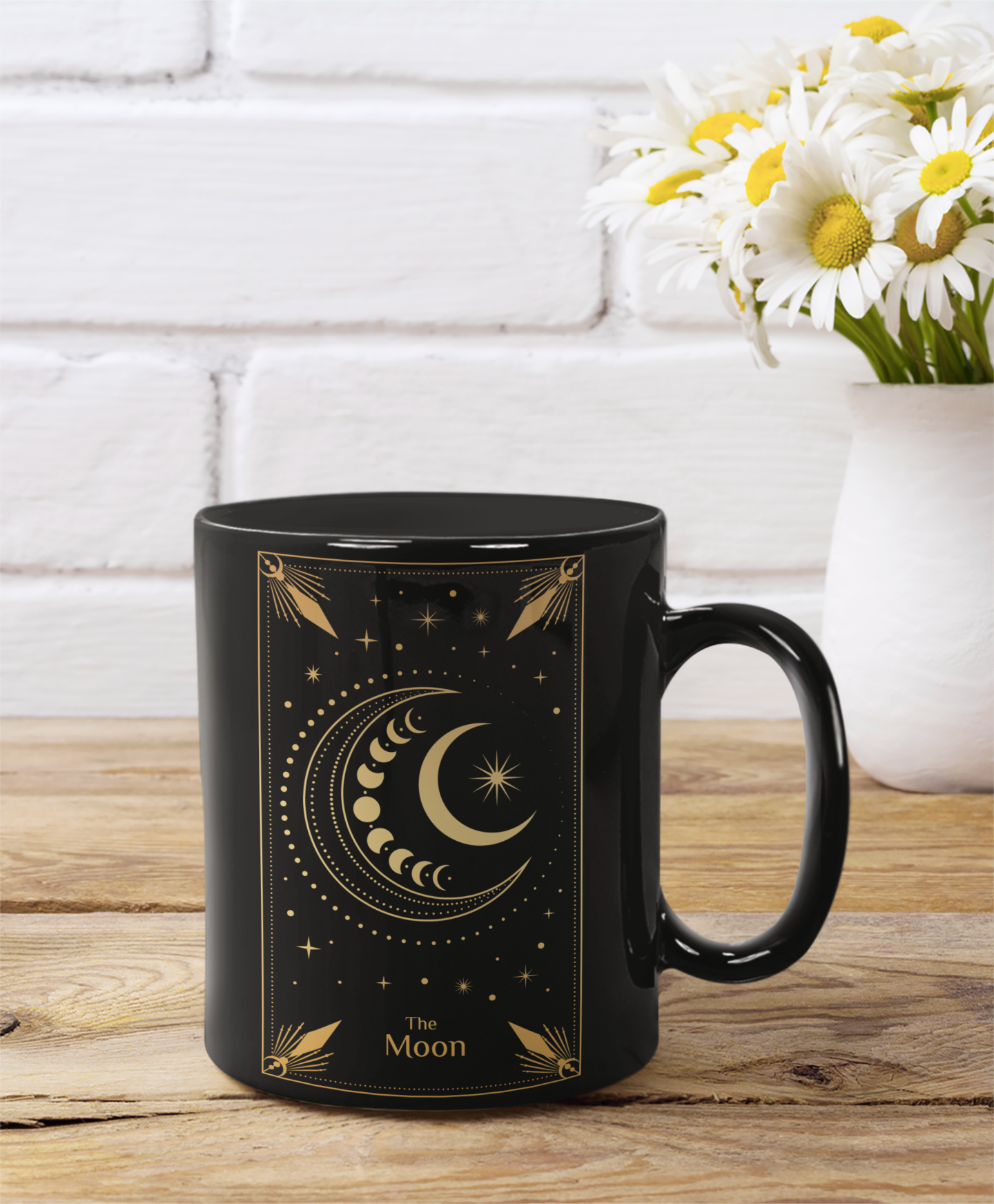 Celestial Moon Ceramic Coffee Mug - 11oz & 15oz, The Moon Tarot Card Coffee Mug, Celestial Crescent Moon Mug