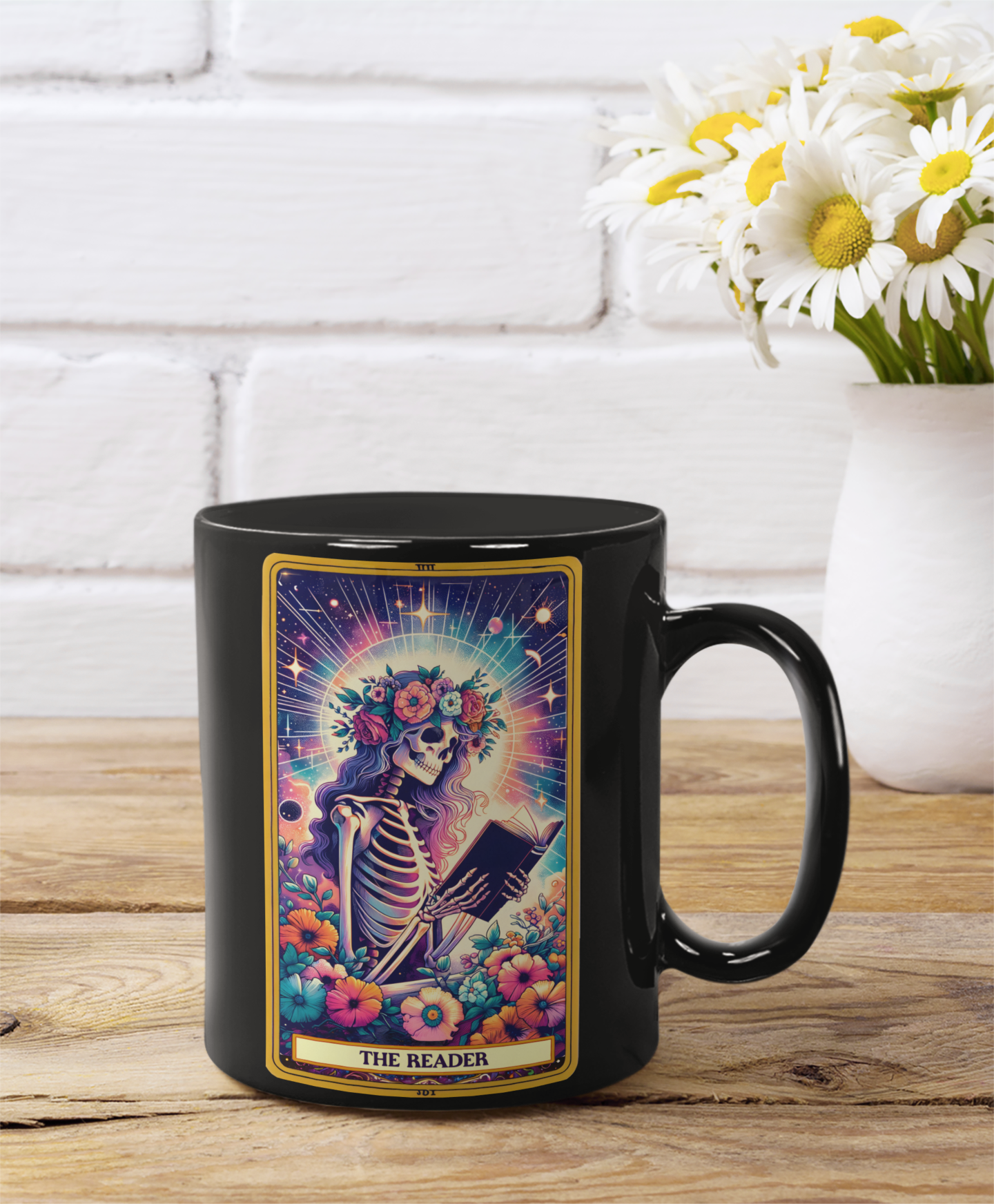 Colorful Skeleton Reader Mug - Perfect Gift for Book Lovers, The Reader Tarot Card Coffee Mug, Coffee Mug for Book Readers, Book Lover Coffee Mug