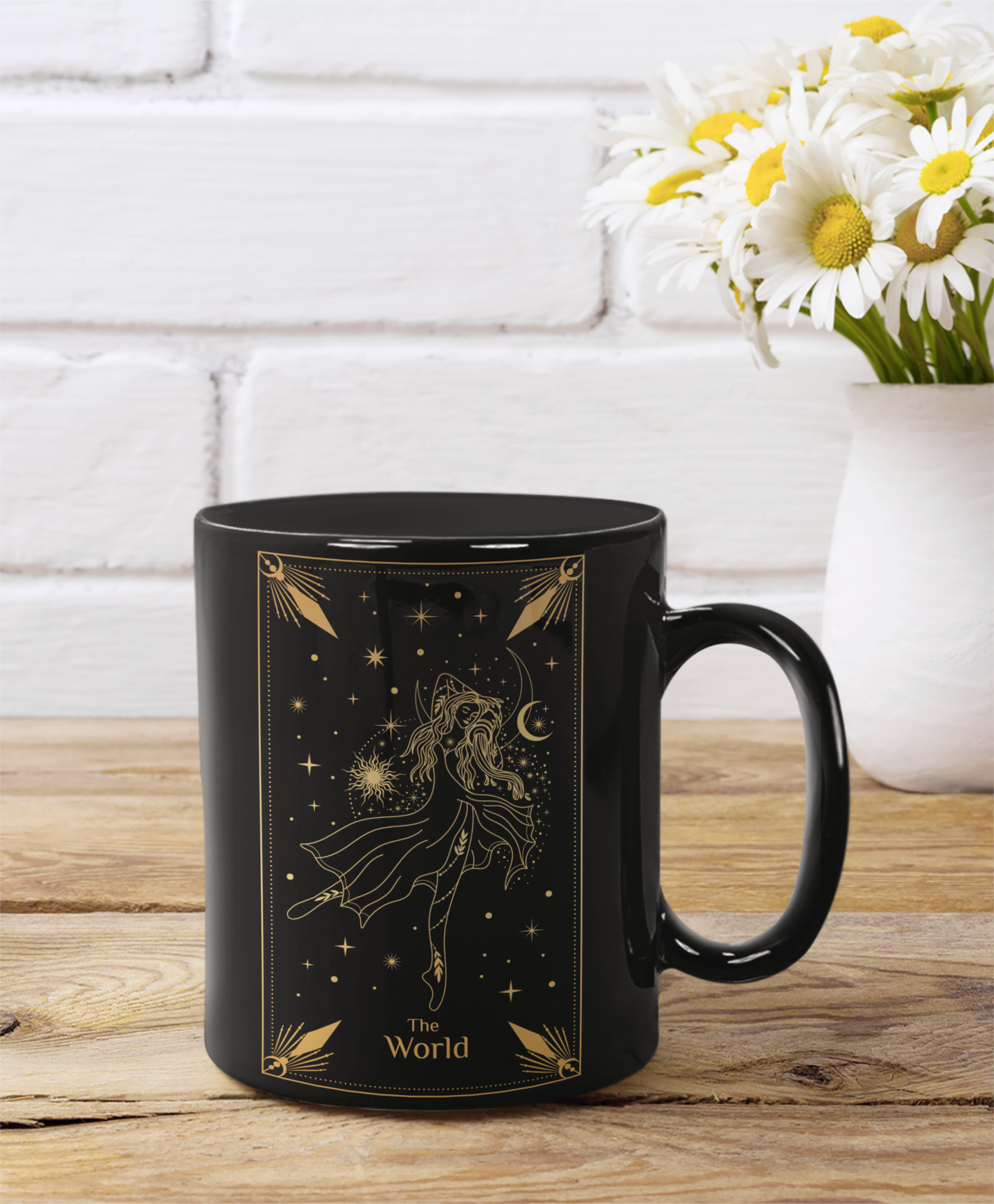 Chic Celestial Ceramic Mug - The World Design, 11oz & 15oz, The World Tarot Card Coffee Mug, Celestial Woman Mug, Mystical Mug