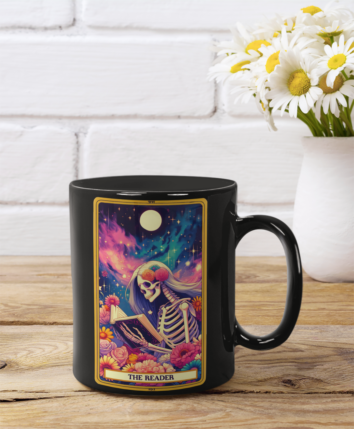 Spooky Skeleton Coffee Mug - 'The Reader' - Perfect for Book Lovers, The Reader Tarot Card Coffee Mug, Coffee Mug for Book Readers