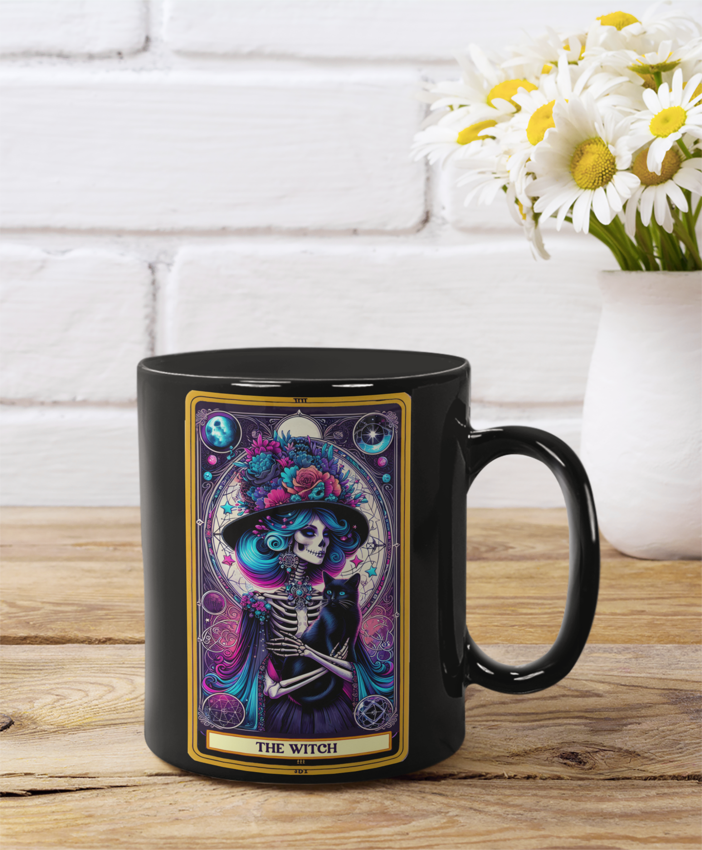 The Witch Skeleton Black Mug - 11oz & 15oz Halloween Coffee Cup, The Witch Tarot Card Coffee Mug, Witchy Occult Coffee Mug