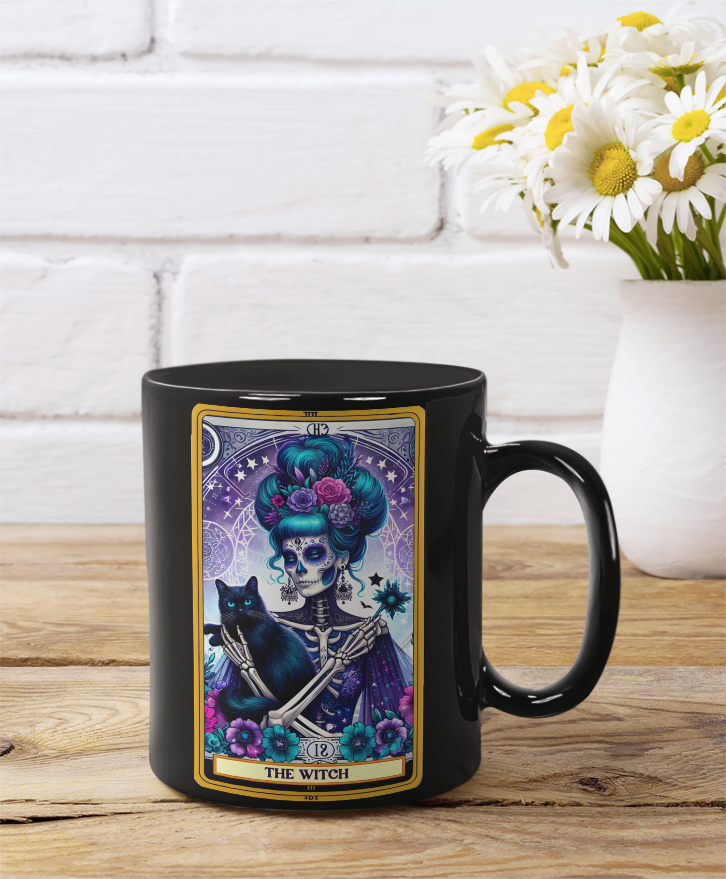 The Witch Black Mug - 11oz & 15oz | Spooky Coffee Cup for Cat Lovers, The Witch Tarot Card Coffee Mug, Witchy Occult Coffee Mug