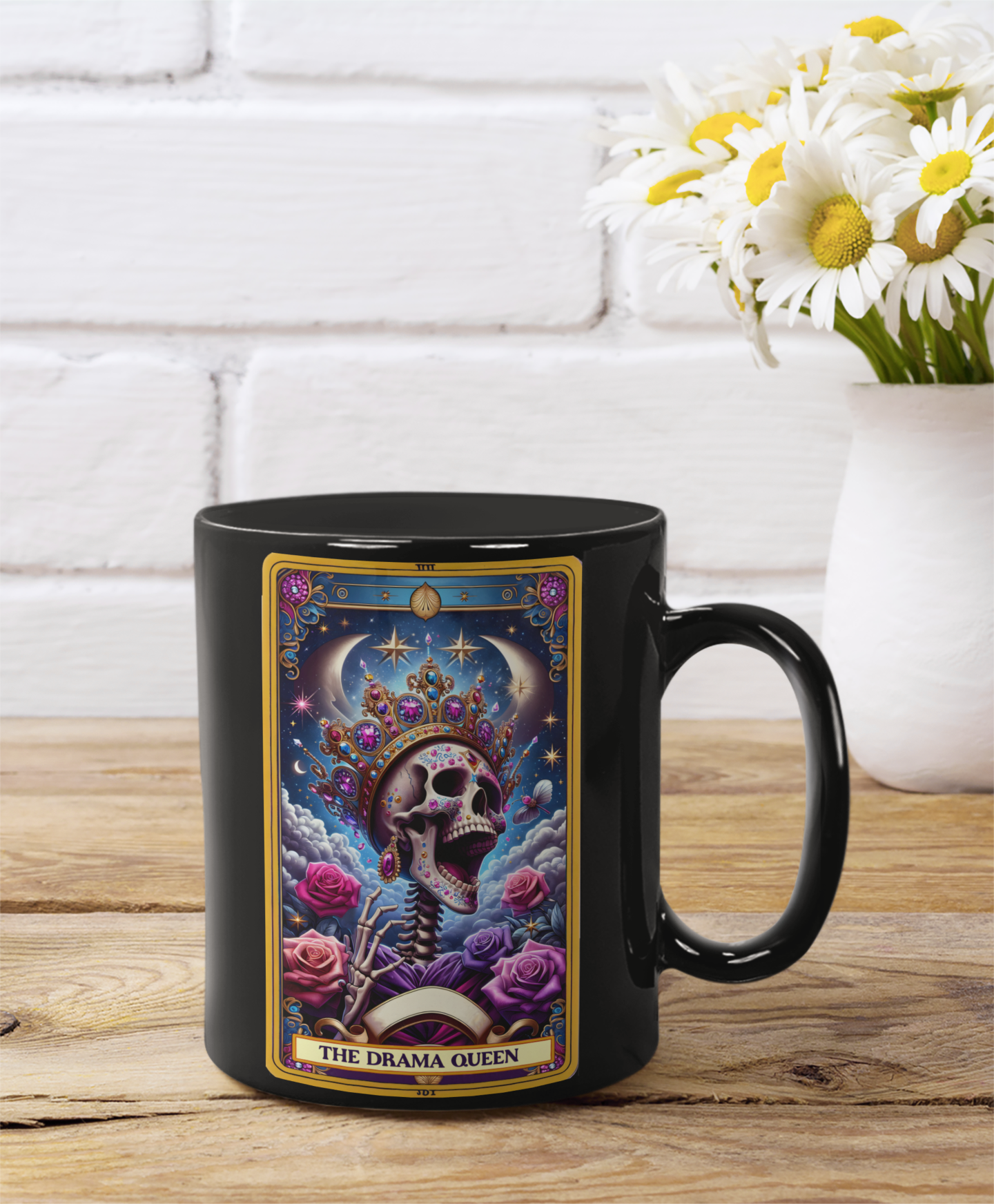 Drama Queen Black Mug – Eye-Catching Skull Design for Coffee Lovers, The Drama Queen Tarot Card Coffee Mug