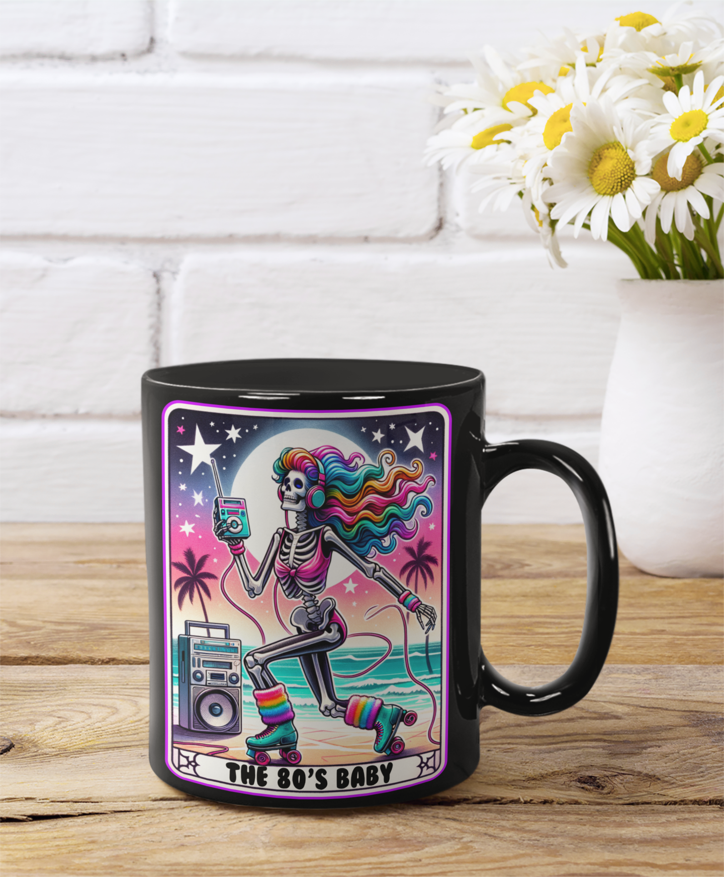 Retro 80's Baby Skeleton Mug - Colorful Skater Design for Nostalgic Vibes, The 80's Baby Tarot Card Mug, 80's Mug for Her, Retro 80's Mug for Mom, Mother's Day Mug