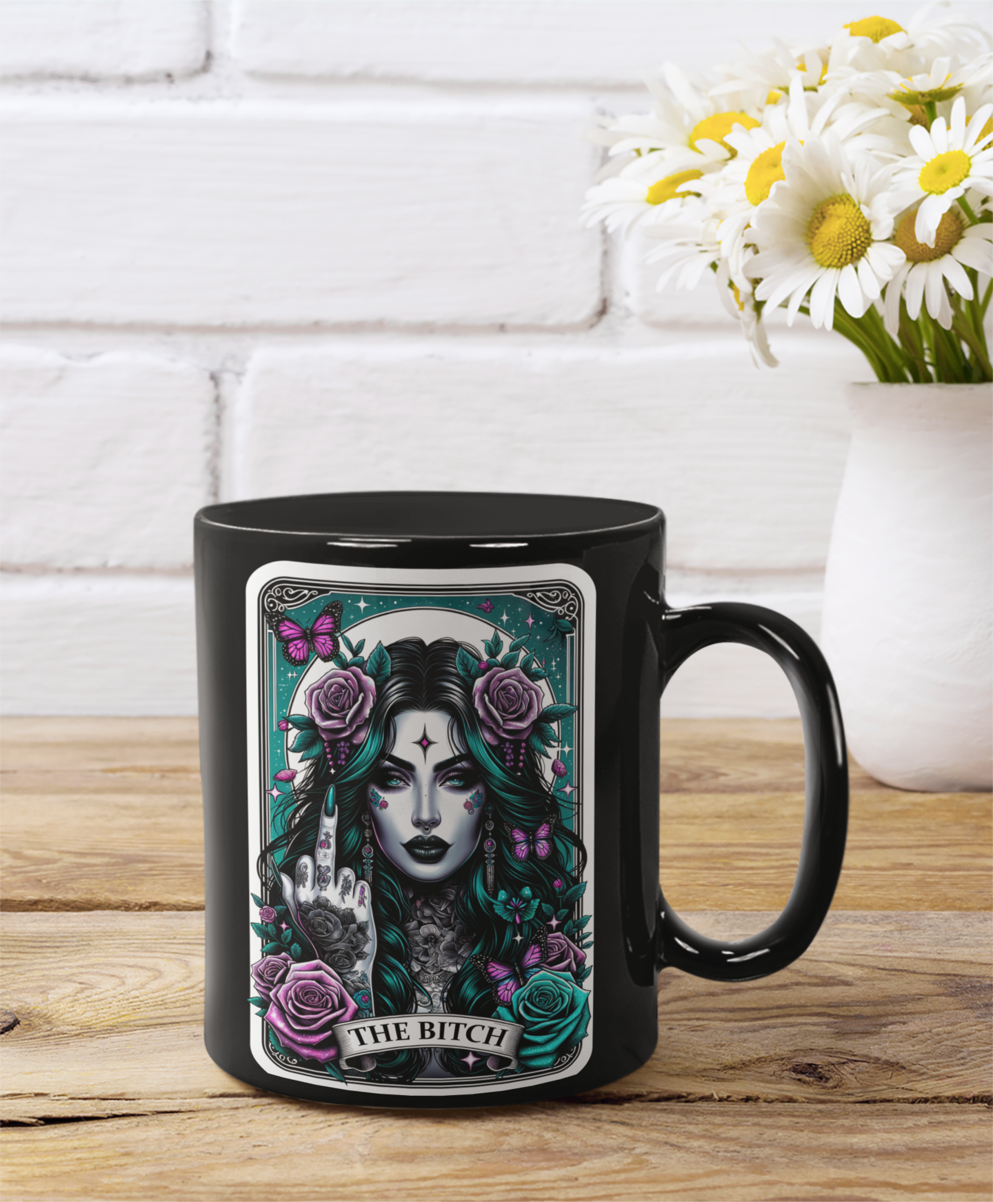 Gothic Art Black Mug - "The Bitch" Coffee Mug, Gothic Bitch Coffee Mug, Sassy Bitch Mug, The Bitch Tarot Card Coffee Mug