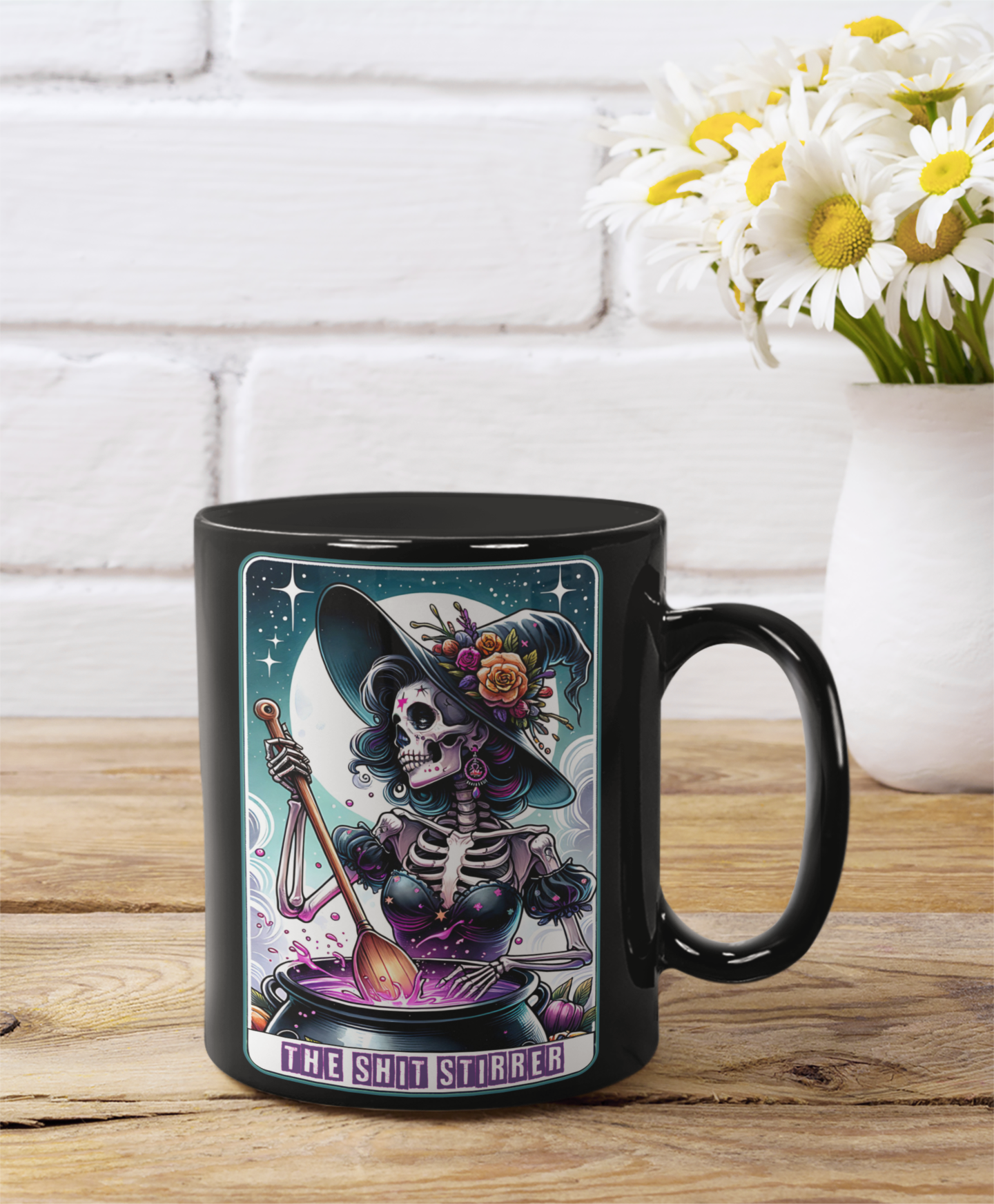 Whimsical Skeleton Witch Mug - Perfect for Halloween or Any Day of Spooky Fun!, The Shit Stirrer Tarot Card Coffee Mug, Witchy Coffee Mug