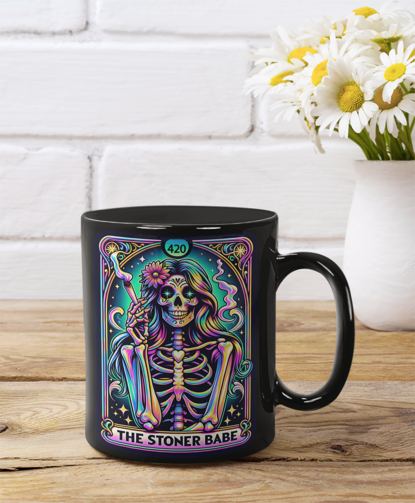 Psychedelic 420 Stoner Babe Mug - Colorful Marijuana Art - Perfect for Coffee and Tea Lovers, The Stoner Babe Tarot Card Coffee Mug