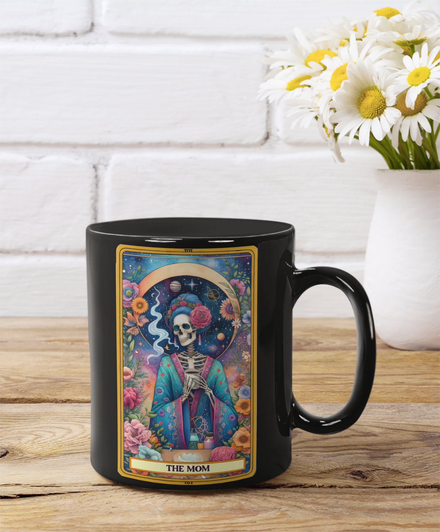 Colorful Skull Mom Mug - Perfect Gift for Mother's Day, The Mom Tarot Card Coffee Mug, Coffee Mug for Mom, Celestial Floral Coffee Mug