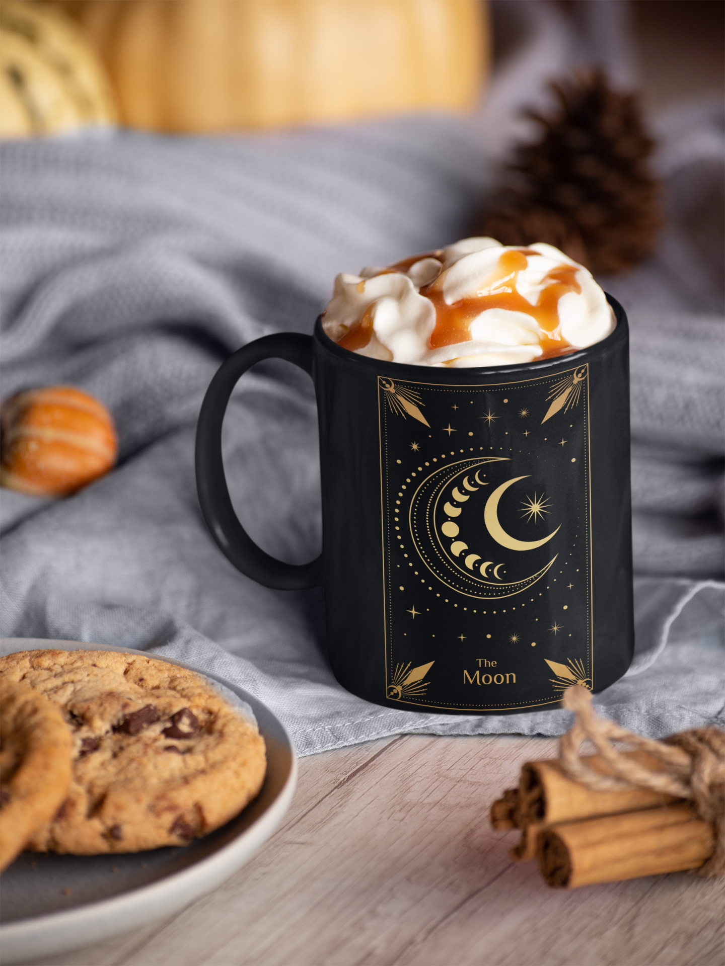 Celestial Moon Ceramic Coffee Mug - 11oz & 15oz, The Moon Tarot Card Coffee Mug, Celestial Crescent Moon Mug