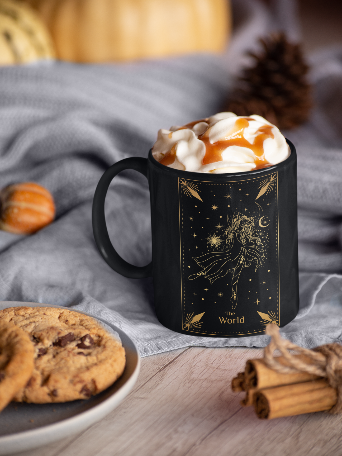 Chic Celestial Ceramic Mug - The World Design, 11oz & 15oz, The World Tarot Card Coffee Mug, Celestial Woman Mug, Mystical Mug