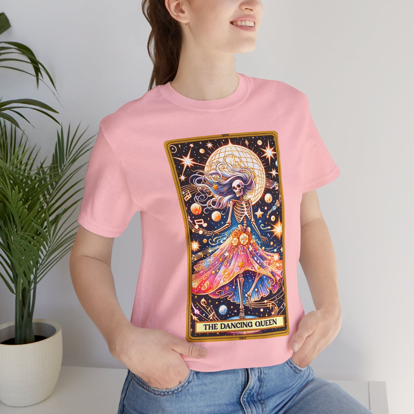 Dancing Queen Graphic Tee, Dancing Queen Skeleton Tarot Card T-Shirt, Aesthetic Goth Apparel, Witchy Clothing, Mystical Tarot Top for Women