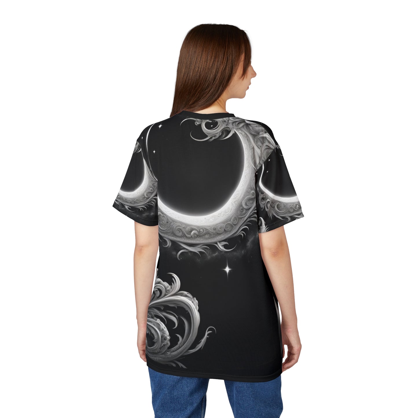 Ethereal Moon Phase Unisex Cut & Sew Tee - Celestial Black Graphic T-Shirt