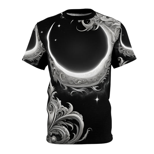 Ethereal Moon Phase Unisex Cut & Sew Tee - Celestial Black Graphic T-Shirt