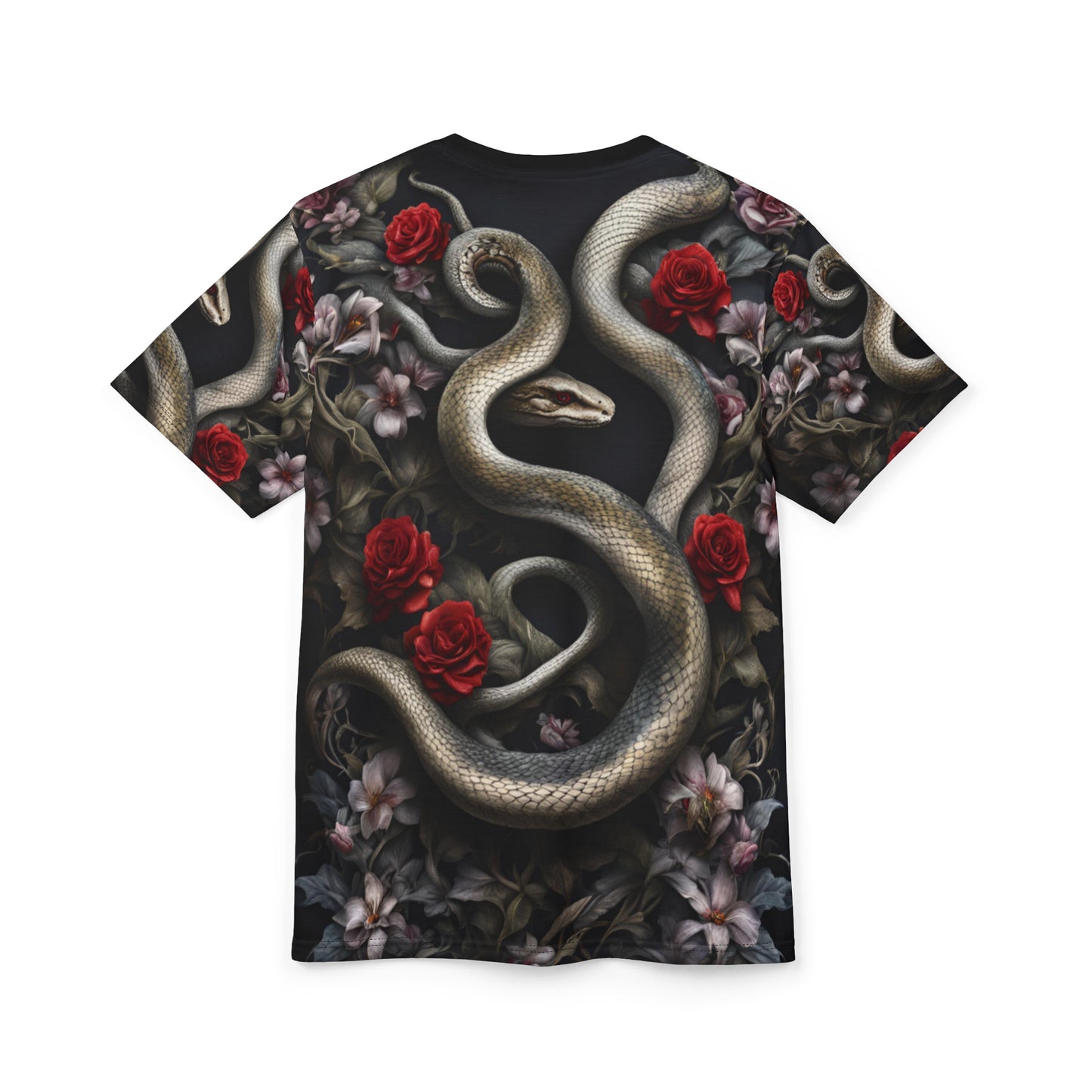 Serpent and Roses Unisex Tee - Edgy Floral Graphic Shirt