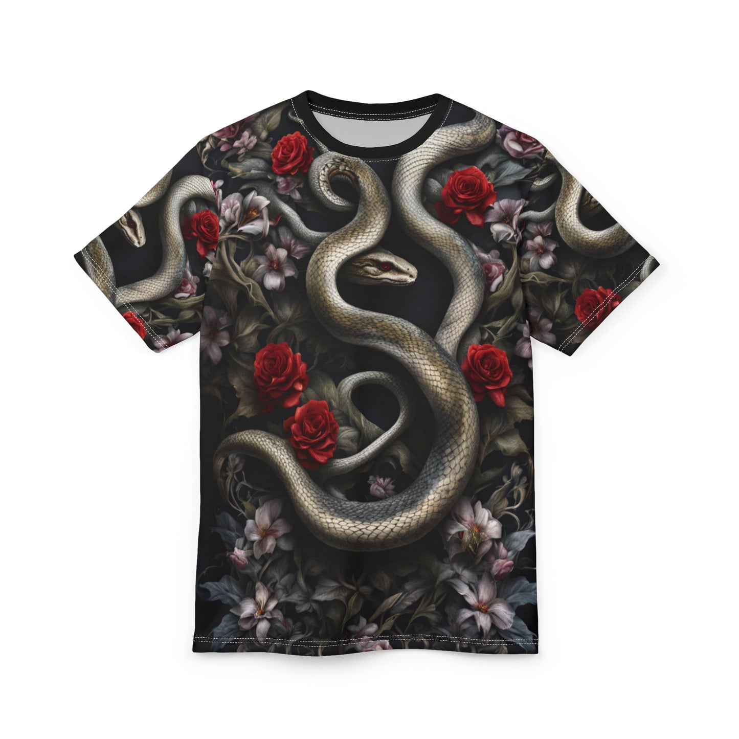 Serpent and Roses Unisex Tee - Edgy Floral Graphic Shirt