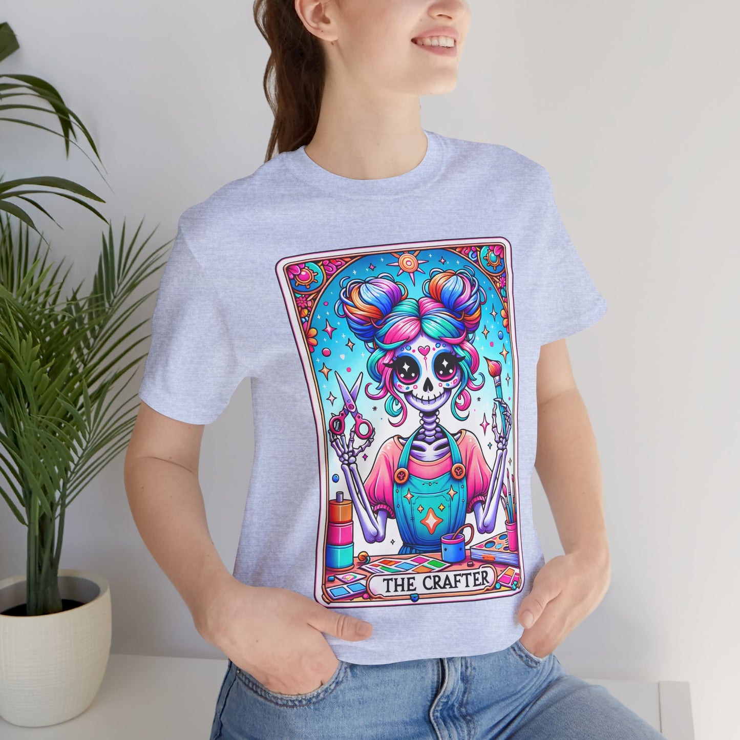 Colorful Crafter Skull Tee - Unisex Jersey Short Sleeve Shirt for Creative Souls, The Crafter Tarot Card Shirt, Funny Crafting T-Shirt, Crafter Women Shirt, Gift For Crafter,Funny Hobby Shirt,Gift For Crafter,Crafter Gifts