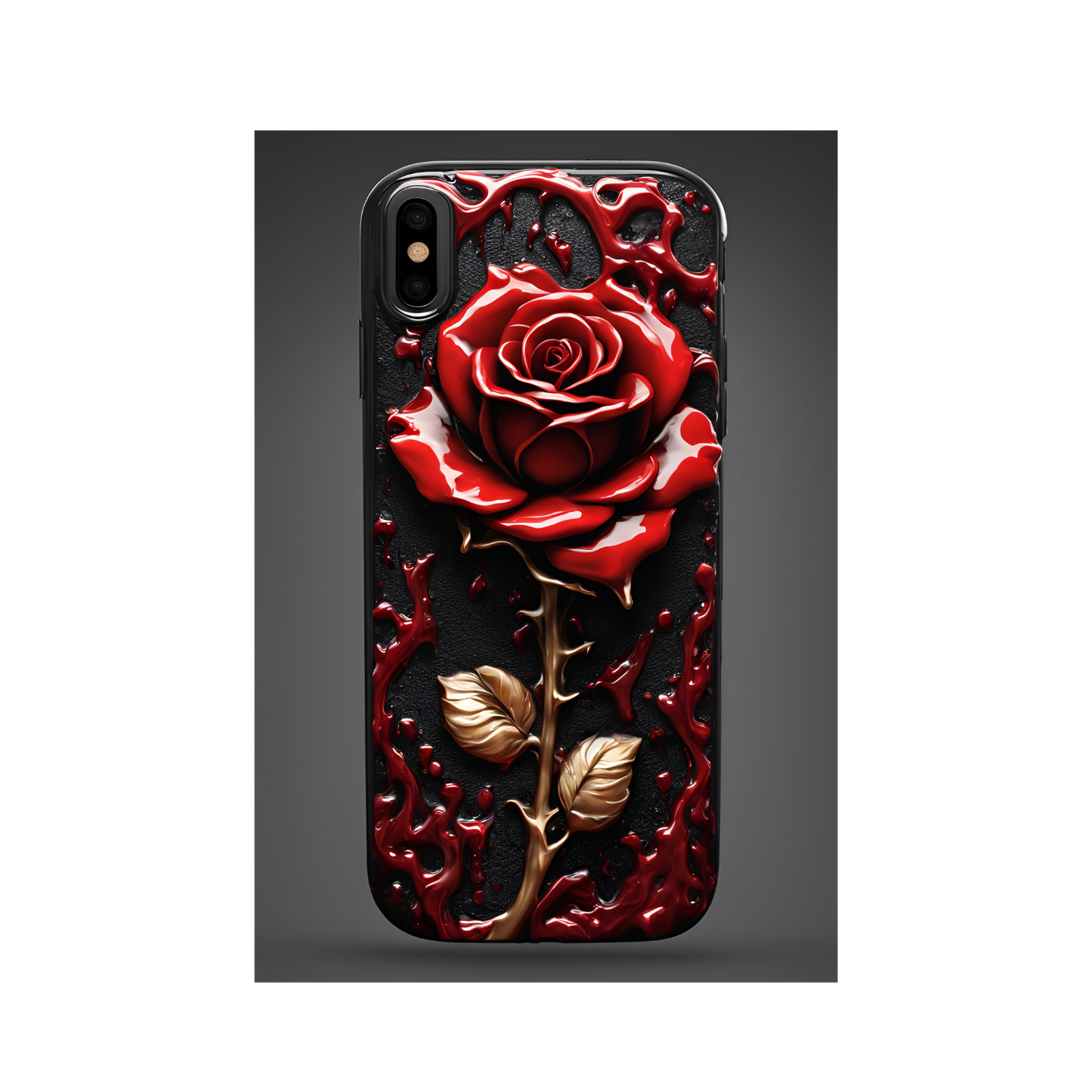 3D Gothic Red Rose Phone Case, Goth Style Dripping Blood Red Rose Phone Case for Google Pixel, iPhone, and Samsung