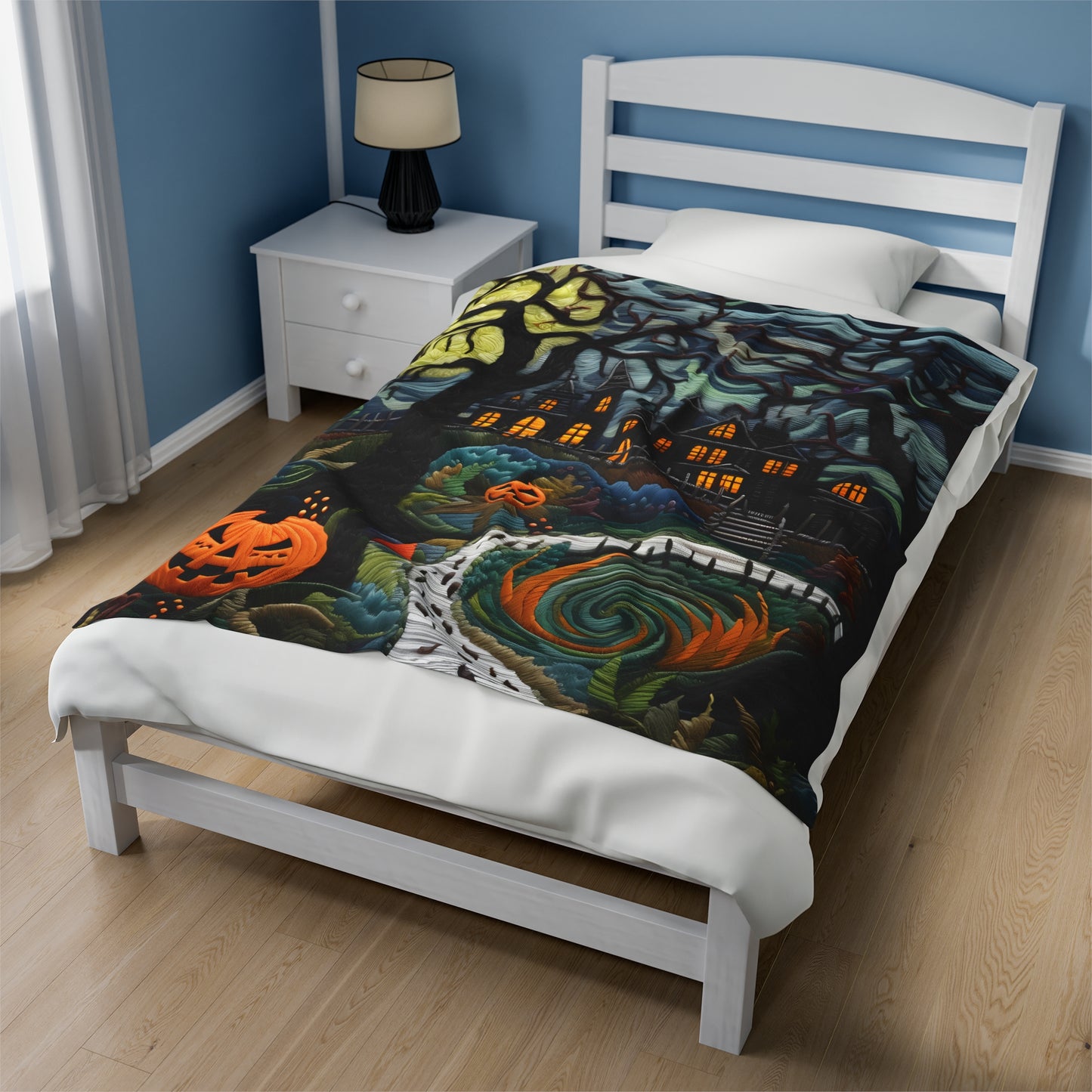 Custom Halloween Plush Blanket for Couch Bed Halloween Gift Blanket Pumpkin, Vintage Retro Spooky Season Halloween