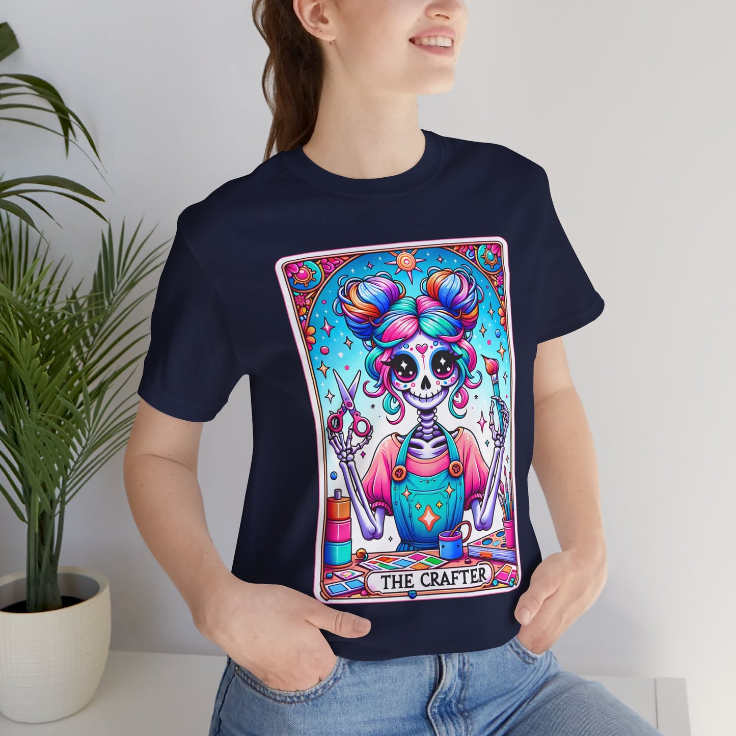 Colorful Crafter Skull Tee - Unisex Jersey Short Sleeve Shirt for Creative Souls, The Crafter Tarot Card Shirt, Funny Crafting T-Shirt, Crafter Women Shirt, Gift For Crafter,Funny Hobby Shirt,Gift For Crafter,Crafter Gifts