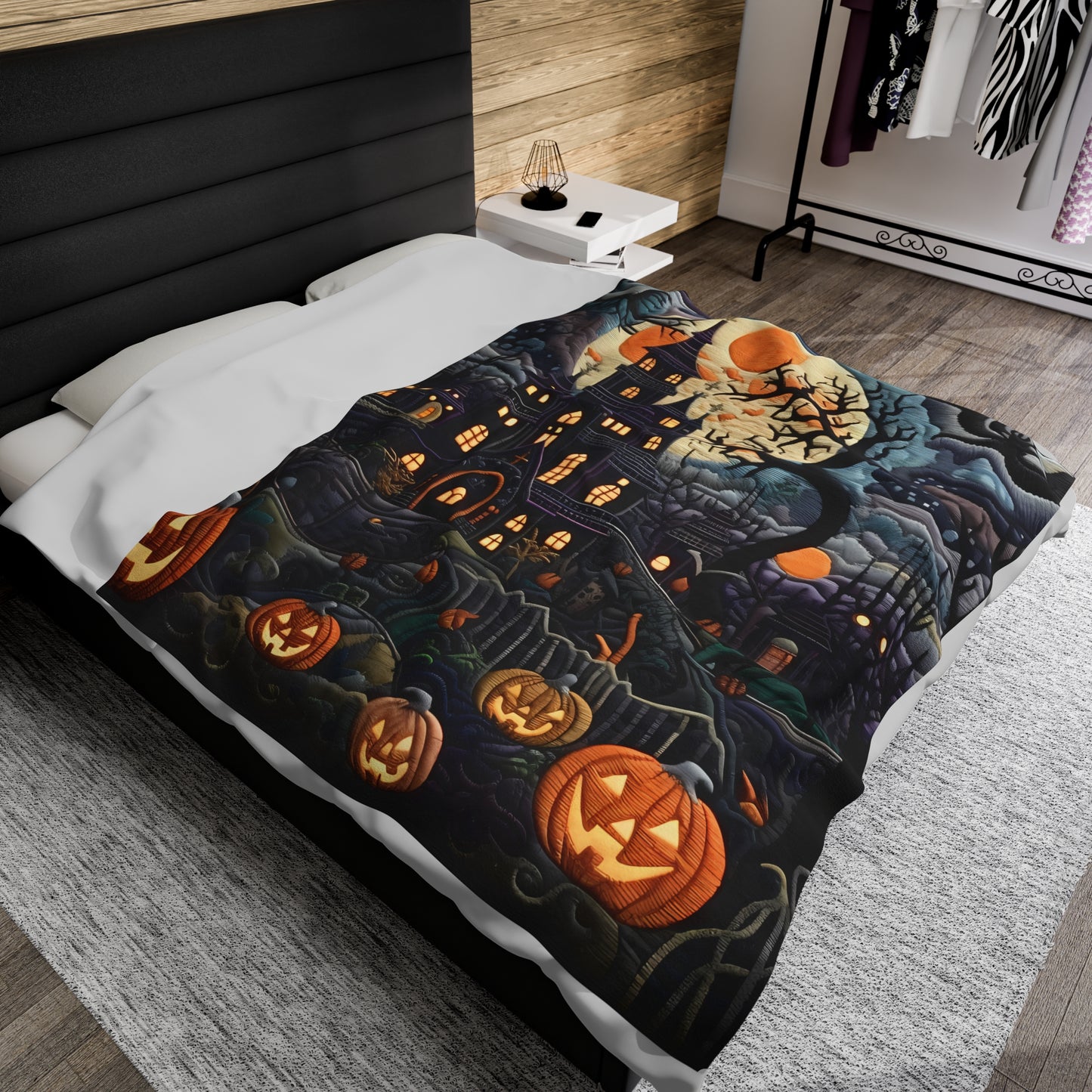 Custom Halloween Plush Blanket for Couch Bed Halloween Gift Blanket Pumpkin, Vintage Retro Spooky Season Halloween