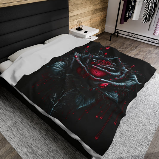 Velveteen Plush Black Dripping Rose Blanket, Black Dripping Rose Blanket, Black Rose Blanket, Gothic Rose Blanket, Dripping Rose Blanket