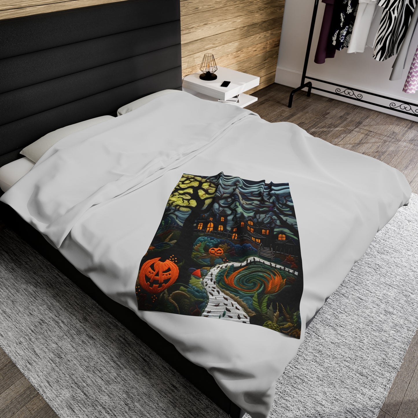 Custom Halloween Plush Blanket for Couch Bed Halloween Gift Blanket Pumpkin, Vintage Retro Spooky Season Halloween